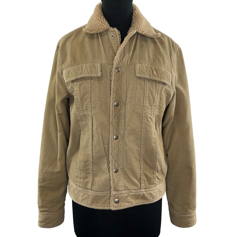 VINTAGE Lucky Brand Dungarees Corduroy Sherpa Trucker Jacket Tan Unisex Men S M